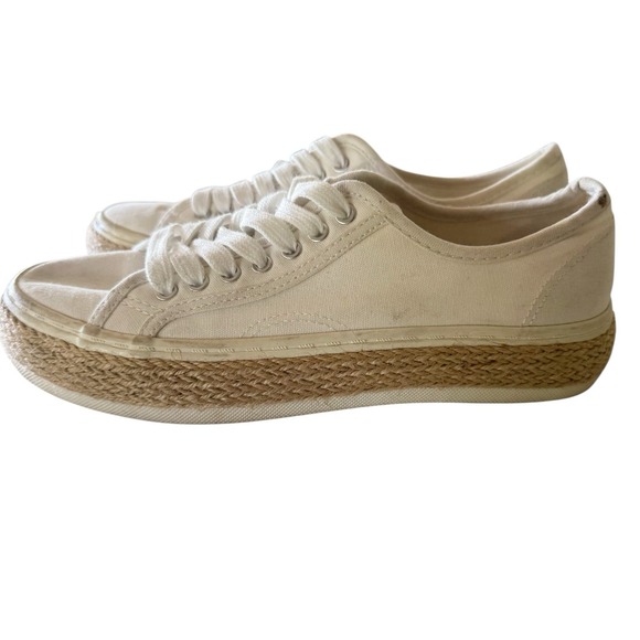 Madden Girl Shoes - Madden Girl White Canvas Raffia Lace Up Casual Fashion Sneakers Normcore 6.5